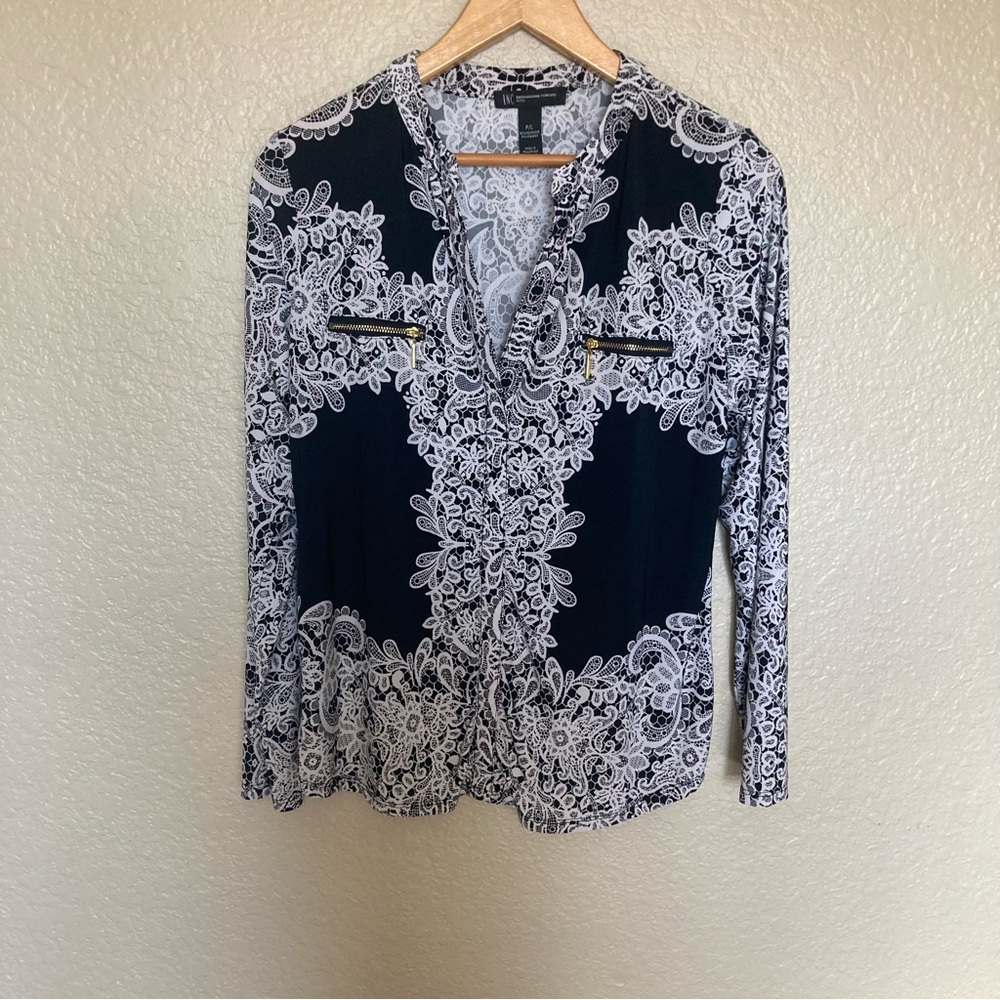 INC International Concepts Monochrome Lace Blouse